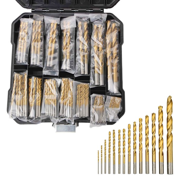 Plastlåda 99pc Titanpläterad Vridborr Träbearbetning Hålsåg Stålplatta Borr Set