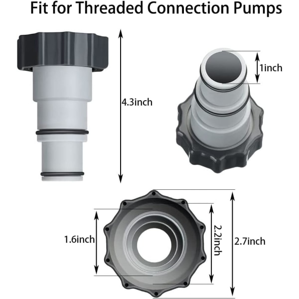 Slangekobling erstatning bassengslange adapter A med krage for gjengede tilkoblingspumper bassengslangekobling, bassengavløpspumpe adapter, slangekobling