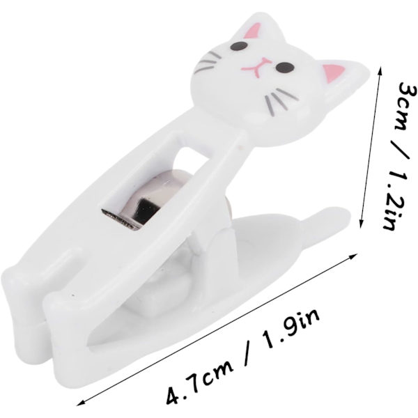 Sæt med 6 Tøjepinde (Hvid), Tegneserie Kat Forsegling Chip Clips, Søde Kat Tøjepinde, Metal Fjeder Madpose Snack Clip med
