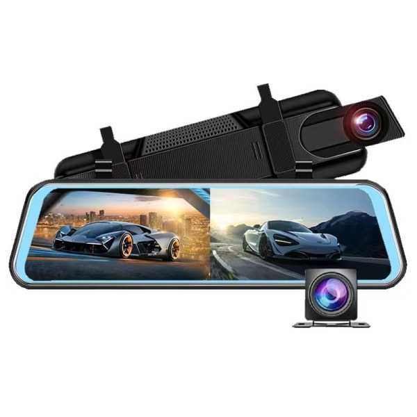10 Dashcam Backspegel Backup-kamera med GPS, Nattvision, G-sensor, Loop-inspelning, Park Assist, Parkeringsläge