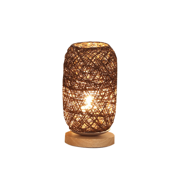 Modern bambu rotting sänglampa träbas bordslampa personlig kreativ modern dekoration, dimbar LED-lampa, vardagsrum sänglampa, brun