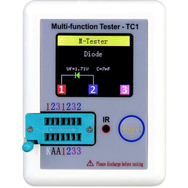 Fargeskjerm Transistor Tester NPN/PNP Transistor Batteri Auto Ca
