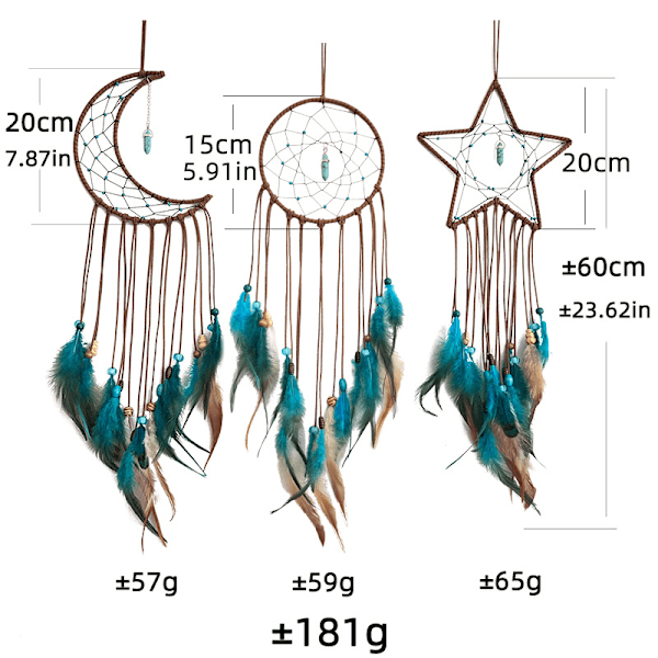 Hvid - 3 stk. Halloween Dream Catcher Sol Måne Stjerne Design Traditionelt Håndlavet Design til Vægophæng Hjemmeindretning (Sort)