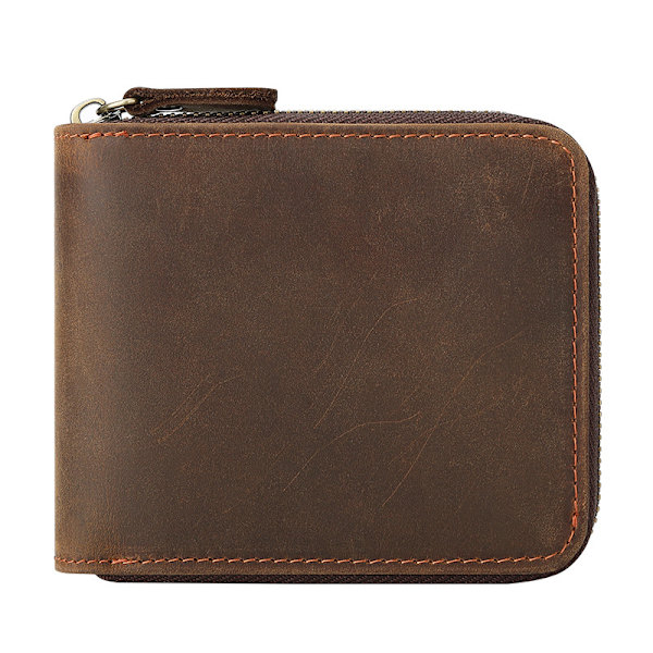 Antimagnetisk herre lommebok retro glidelås ekte skinn lommebok for menn (1 stk)