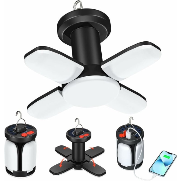 LED-campinglykta 4500 mAh sollampa USB-laddningsbar 6 belysningslägen 360° hopfällbar campinglampa SOS IPX5 vattentät campinglampa.