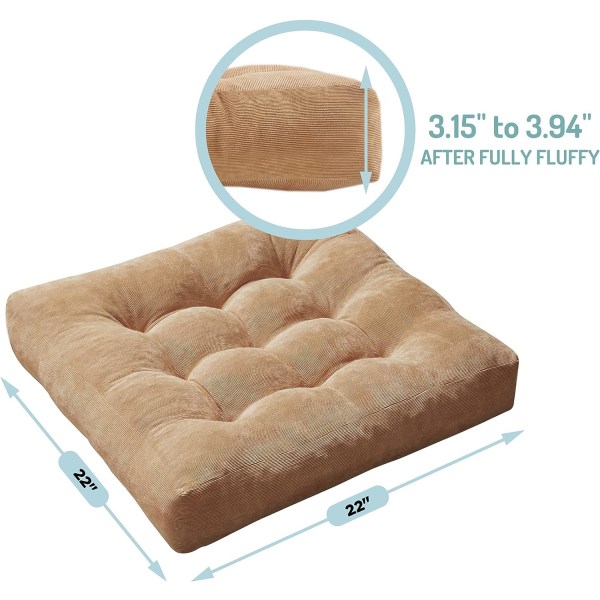Komfort Memory Foam Meditasjonsgulvpute 2-delt sett, Voksen Student Kvadratisk Stor Pute, Tuftet Kordfløyel Gulvmatte for Balkong Utendørs Tatami Li