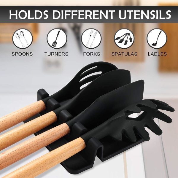 Kitchen Spoon Rest Utensil Rest Ladle Kitchen Utensils Spatula Covered Lid, Silicone Holder with Drip Tray, Tool to Protect Worktop, Splashback and