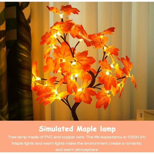 24 LED kunstigt ahorntræ 55 cm, 24 LED kunstigt ahorntræ lys, USB varmt hvidt oplyste træer, belyst ahorn bonsai lys til jul,