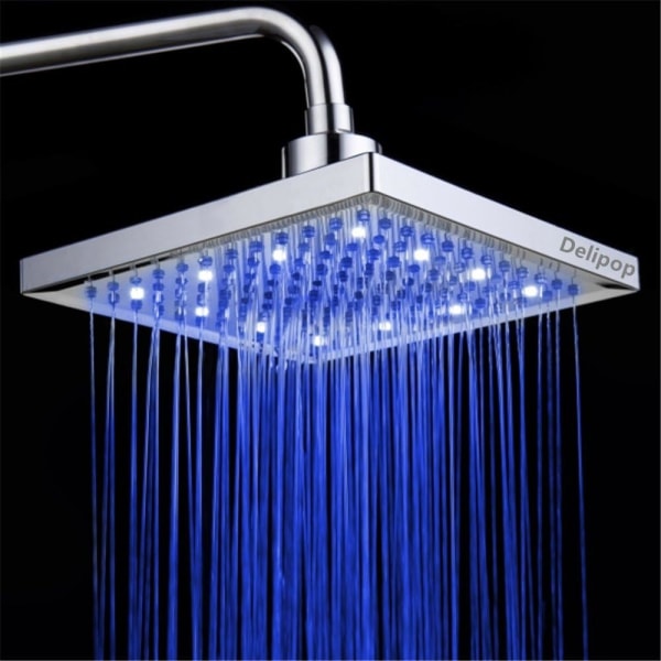 Dusjhode, 8 tommer kvadratisk temperaturkontroll, 3 fargeendrende ABS kromfinish, baderom LED dusjhode 12 stykker (1 pakke)