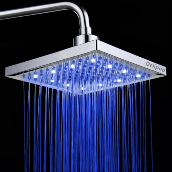 LED-duschhuvud, 8 tum fyrkantig temperaturkontroll, 3 färgskiftande ABS kromfinish, 12 st LED-duschhuvud för badrum