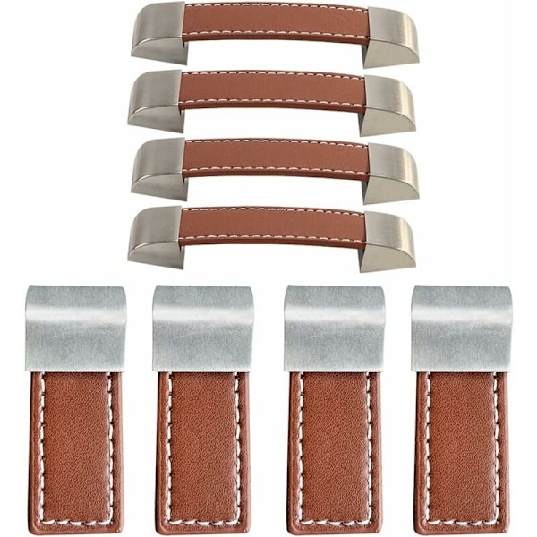 Set med 8 (58mm, 128mm) möbelhandtag i läder, dörrhandtag i läder för lädermöbler och läderskåp