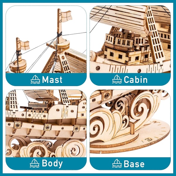 3D-träpussel för barn och vuxna Båtbyggsats Hantverk Hjärngympa DIY-kit för barn från 8 år (Segelbåt)