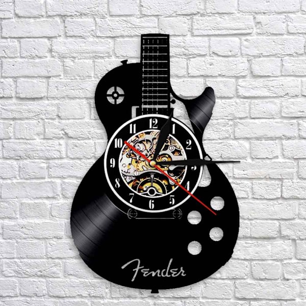 Gitarr Vinyl Väggklocka Present Till Semester, 12 Svart Musik Väggklocka