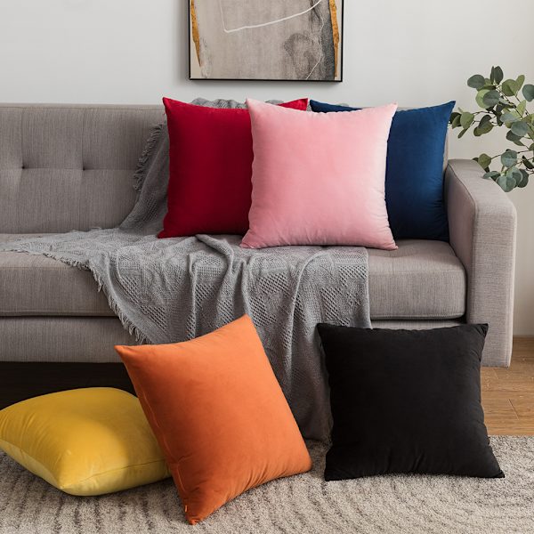 Sæt med 2 bløde fløjlsbetræk til udendørs puder (orange 45x45CM), dekorative havepudebetræk til stue, soveværelse, sofapudebetræk