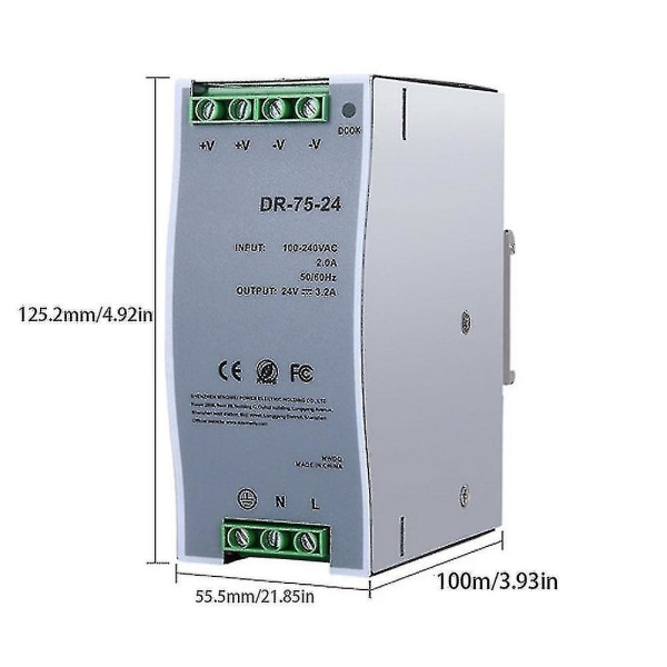 DR-75-24 24V 76.8W Konverter - Spårswitchande AC till DC PWM-omkopplande strömförsörjning