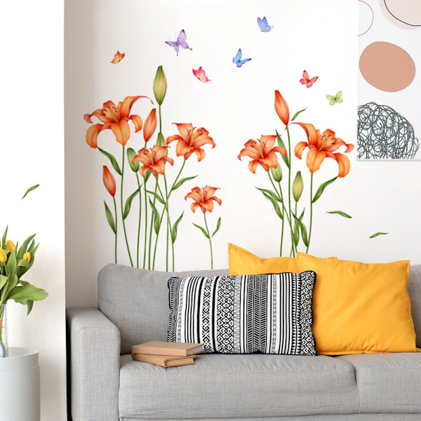 Väggdekaler Blommor Fjäril Vägg Väggblomma Väggdekal Blommor Blommor Väggdekoration För Falloors Vuxna Sovrum Bebis Barn