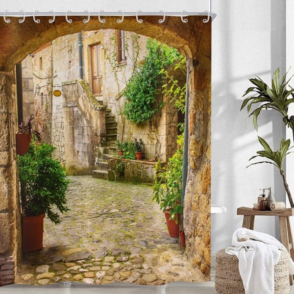 Duschdraperi 3D 180x200, Trädgårdsväxter Landskap allé Bild Duschdraperier Utomhusdraperi Badkar Vattentätt Polyestertyg Tvättbart Badrum