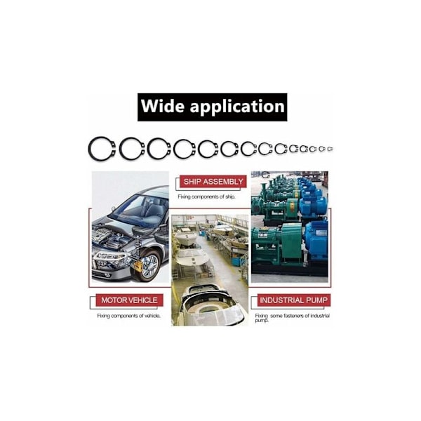 Sett med 300 E-clips Circlips, Sortiment av eksterne låseringer, C-clips, splittlås, 2mm-32mm