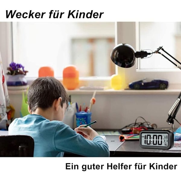 Digital vekkerklokke for soverom, fungerer med batterier, 12/24 timers display, slumrefunksjon for tunge sovere, barn i