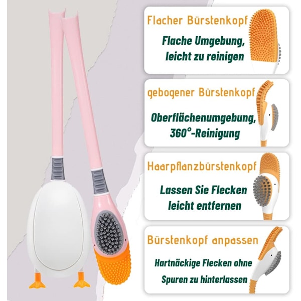 Joustava silikoninen WC-harja, litteä WC-harja, nopeasti kuivuva WC-harja, ripustettava WC-harja, silikoninen WC-harja pidikkeellä (vaaleanpunainen)