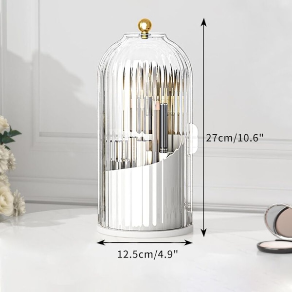 Opbevaringsbørster 360° roterende makeup med låg, dør til makeup organizer krukke til makeup børste, boks organizer kosmetisk display til eyeliner, læbestift
