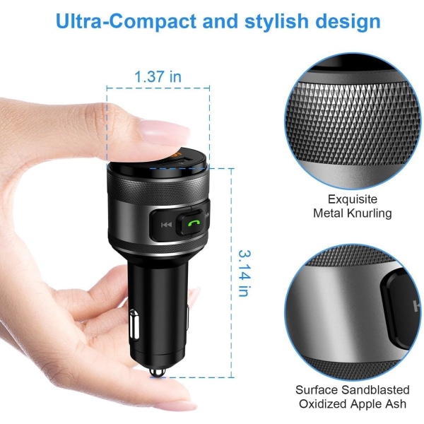 Bluetooth FM -lähetinsovitin, QC3.0 USB -langaton auton laturi Handsfree -radiosovitin Kaksi USB -donglelaturi LED -näytöllä iOS- ja Andro -laitteille