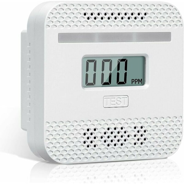 Kuliltealarm, intelligent kuliltealarm med LCD-display, overholder EN 50291-standarden, med testknap og LED-statusindikator
