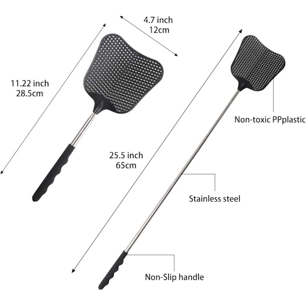 4 stk Teleskopisk Fluesmekker, Plast Fluesmekker, Utvidbar Fluesmekker Svart, Holdbar Manuell Skadedyrbekjempelse, for Kjøkken Mygg, Flue, Insekt