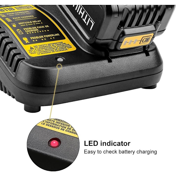 Passer til DEWALT 18650 oplader 3A Batterioplader hurtig sort og gul