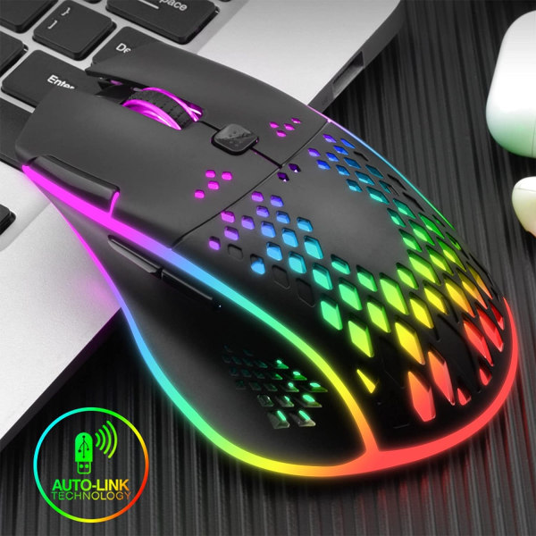 Trådlös uppladdningsbar Honeycomb Gaming-mus med RGB-ljus/Silen