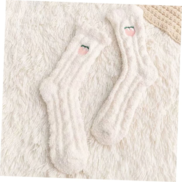 1 pari lasten koralli fleece -sukkia, pehmeät fleece -sukat, koralli fleece -sukat, nukkumissukat, villasukat, pyyhesukat (valkoinen)