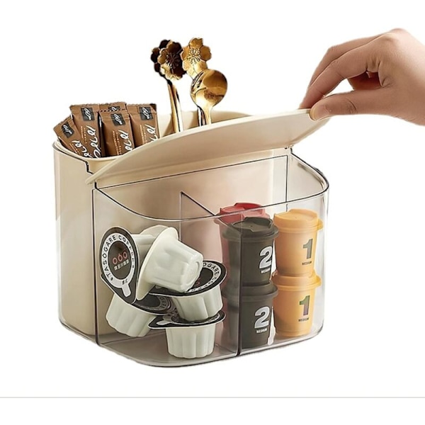Förvaringsstöd för tepåsar, kaffekapslar, socker, tebox, tehylla för skåpdisk, bänk (vit)