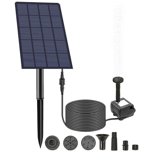 Aurinkolähdepumppu, ulkokäyttöön tarkoitettu aurinkolähde, puutarhalähde, lintukylvyn vesipumppu, aurinkovoimalla toimiva lähde, 2,5 W 160 l/h aurinkolähde lampiin, puutarhaan