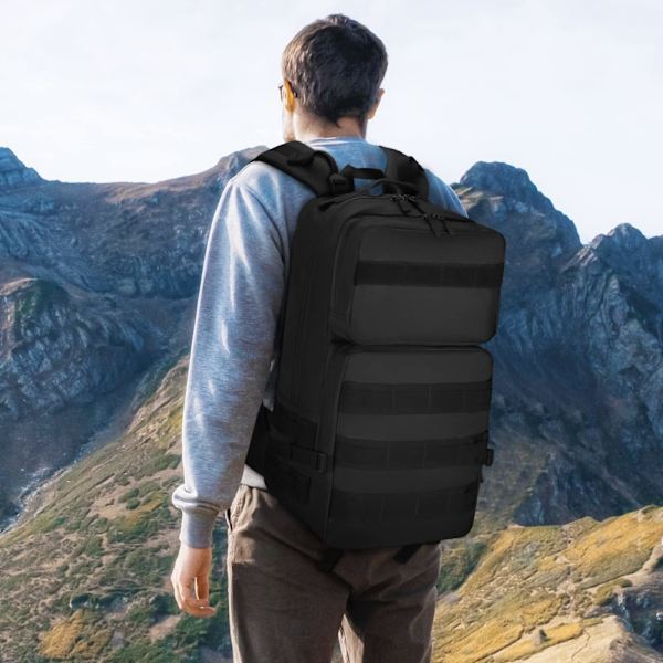 45L Taktisk Rygsæk Militær Assault Taske Lærred Rygsæk Stor Laptop Taske Vandring Camping Rejse Trekking-Sort