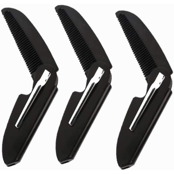 Sæt med 3 foldbare skægkamme i plast Foldbare kamme til skægstyling til mænds fipskæg (sort)
