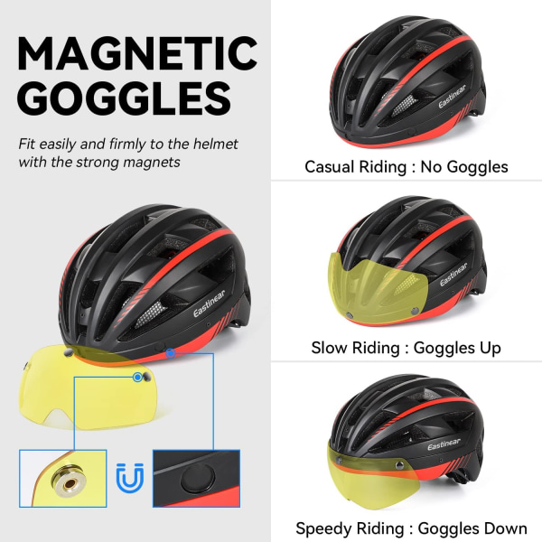 Cykelhjälm med magnetiska glasögonvisir, avtagbara glasögon Ac