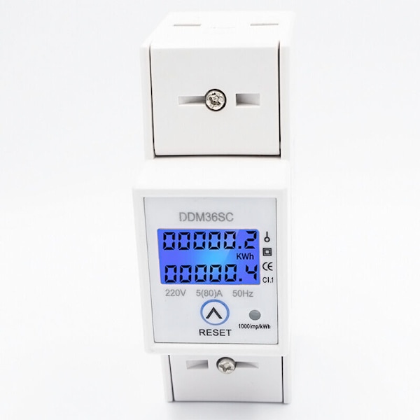 （5-80A） Elektrisk forbruksmåler, Wattmeter LCD Digital LCD En-fase energimåler Wattmeter Montering på skinne overvåker strøm