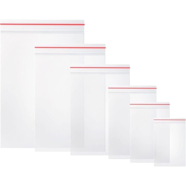 Pakke med 600 klare plastik ziplock-poser, genlukkelige plastikposer, 80 μm tykkelse - 100×6 poser (6 størrelser)