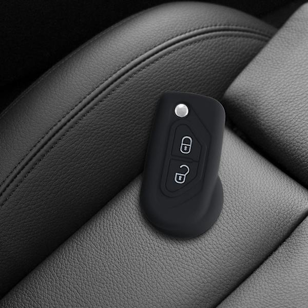 Sort Bilnøgle Tilbehør Kompatibel med Citroen DS3 C3 2-Knapper - Blød Silikone Bilnøgle Etui