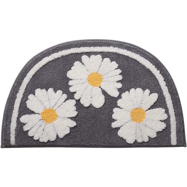 Vaskbar skridsikker bademåtte brusebadsmåtte badekar måtte badeværelse dør måtter med daisy mønster 75 x 45 CM grå