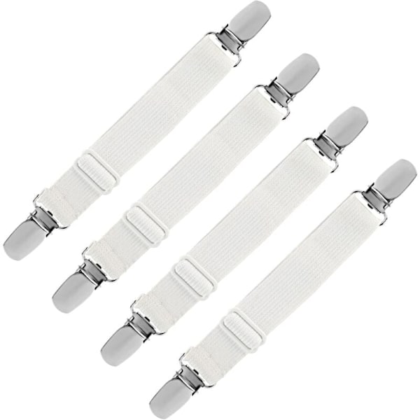 Elastisk överdragshållare, fästanordning justerbar hållrem för säng, soffa, strykbrädesöverdrag (vit, 4-pack)