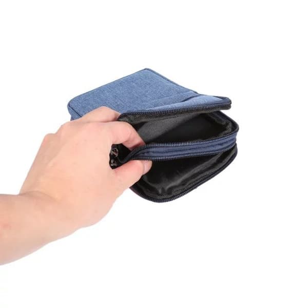 Blå belteklipspose, universal, 6,3 tommers denim casual bag, turpose, belteklipspose med flere spenner