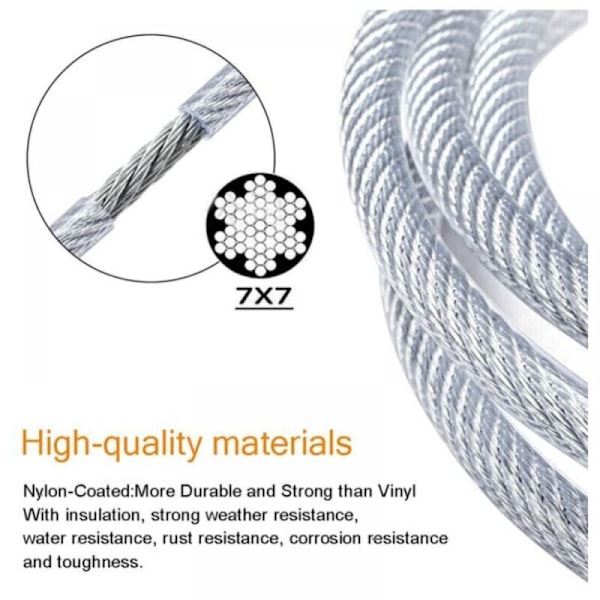 Rustfri stål wireophængssæt, rustfri stål wire belagt med nylon, PVC stål wirestrammer til teltreb, vasketøjsnor, udendørs lysekrone