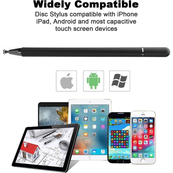 Svart berøringsskjerm-penn, 2 i 1 kapasitiv berøringsskjerm-penn universell høy følsomhet og nøyaktighet for smarttelefoner nettbrett Galaxy Huawei