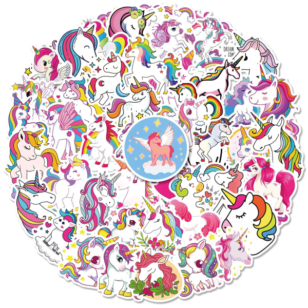 Klistremerker for Scrapbooking, 50 stk Unicorn Stickers, Floral Stickers