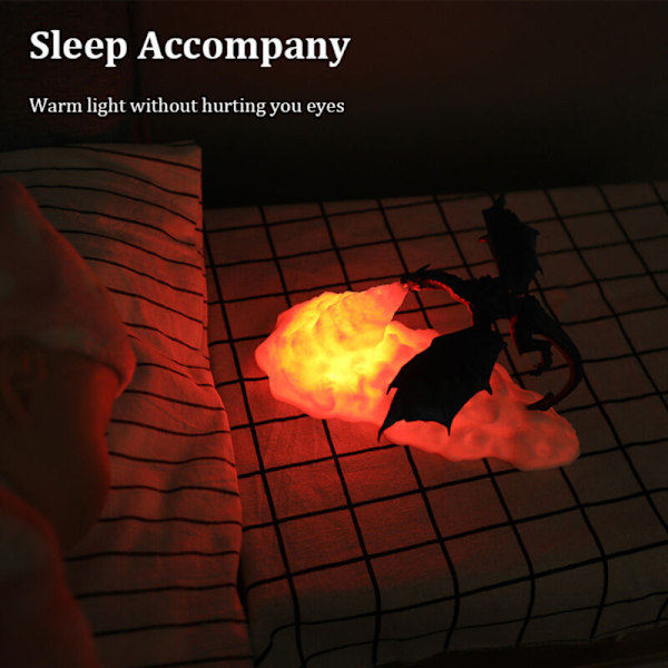 Dragon Fire Drage Lampe 3D Varmt Hjemmevann USB Oppladbar Ho Dekorasjon for barnegave til barn