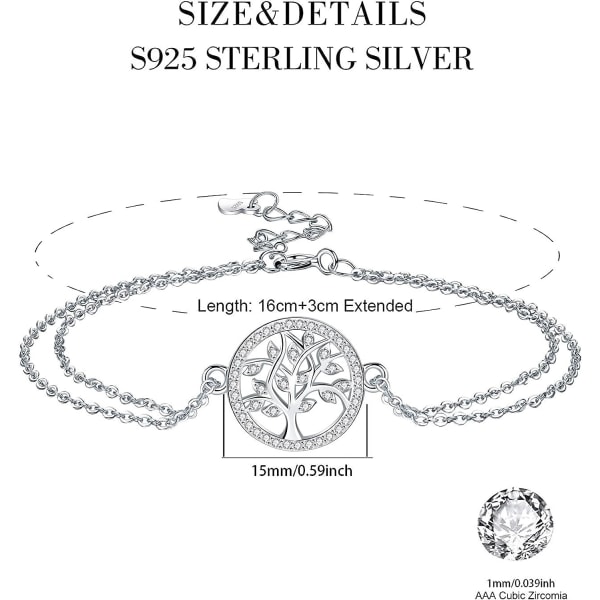 Tree of Life Armbånd Dame 925 Sterling Sølv Med Zirconia, Ad