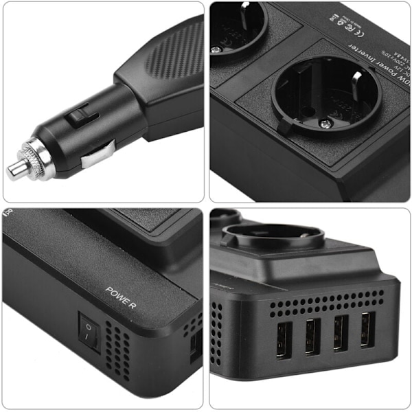 Auton tehomuunnin 200 W DC 12 V - AC 220 V 2 CA 4 USB-portilla, virtakytkin, turvasuojausadapteri PortaBl-puhelimelle