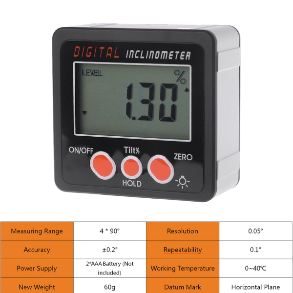 Digital vinkelmåler 360 grader Mini digital vinkelmåler Inclinometer Elektronisk niveau boks med LCD skærm Kompakt