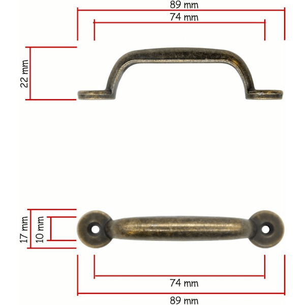 10 kpl Antiikkipronssisia vetimiä liukuovellisiin kaappeihin, lipastoihin, keittiöihin, senkkeihin ja arkuihin, 90 x 22 mm